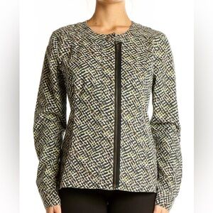 CAbi Black and Green Woven Zip-Front Blazer